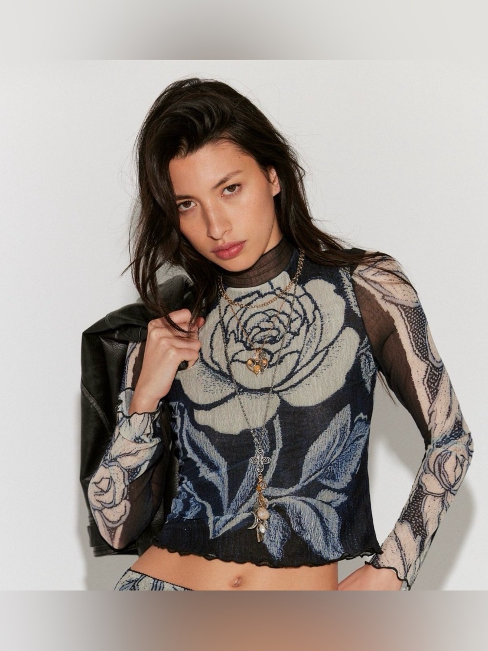 Free People The Shadow Printed Top in Navy